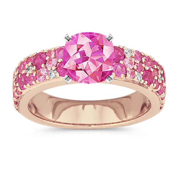 Mosaic Pink Sapphire and Diamond Engagement Ring with Square Cushion Cut Raspberry Sapphire