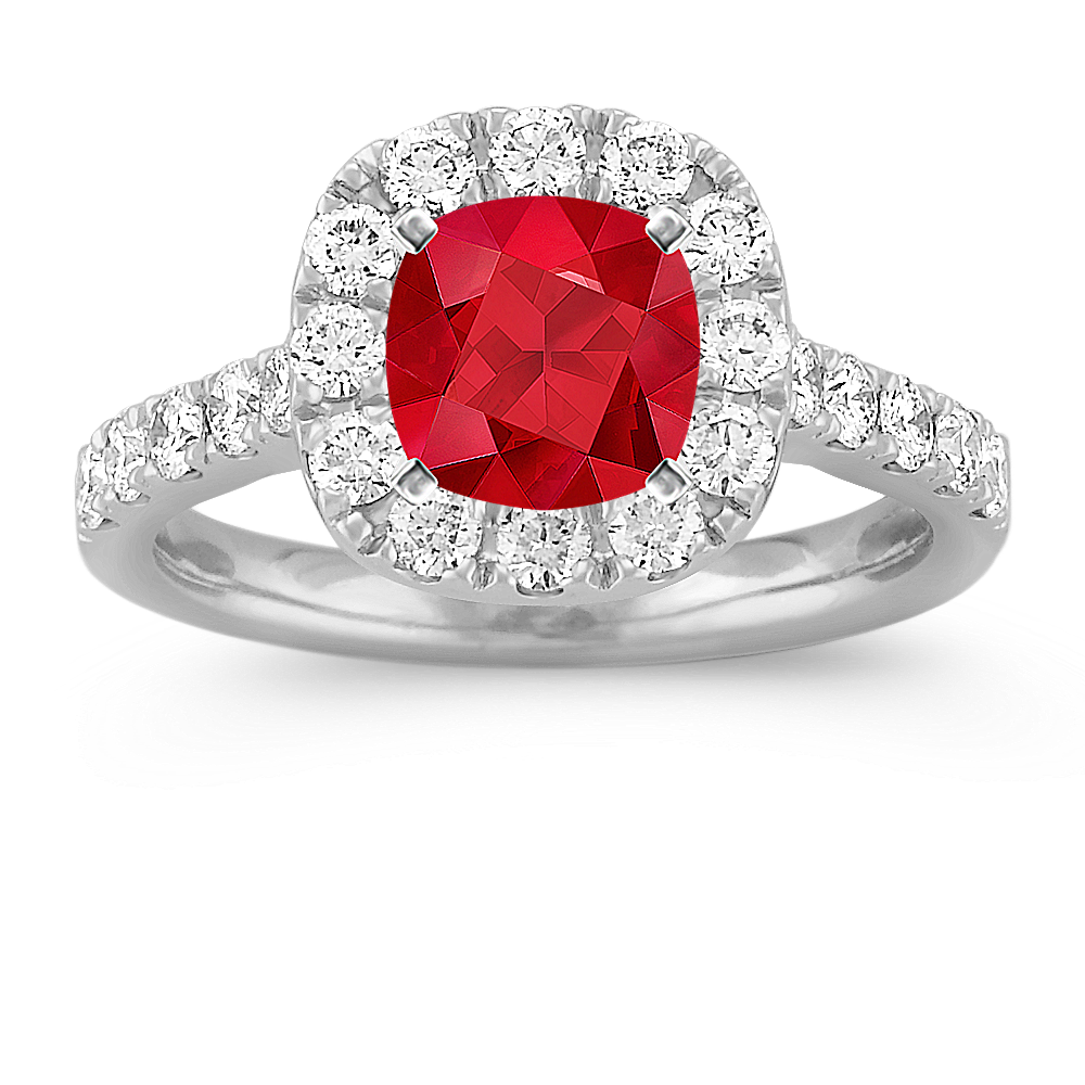 Halo Diamond Platinum Engagement Ring with Pave Setting