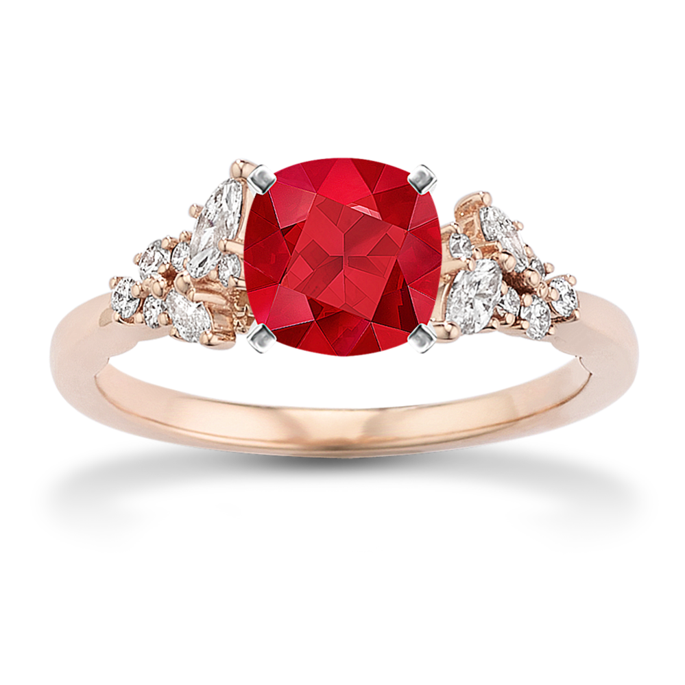 5.95 mm Natural Ruby Engagement Ring in Rose Gold