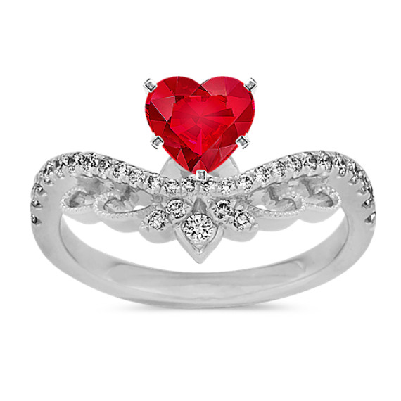 Odette Diamond Engagement Ring with Heart Ruby