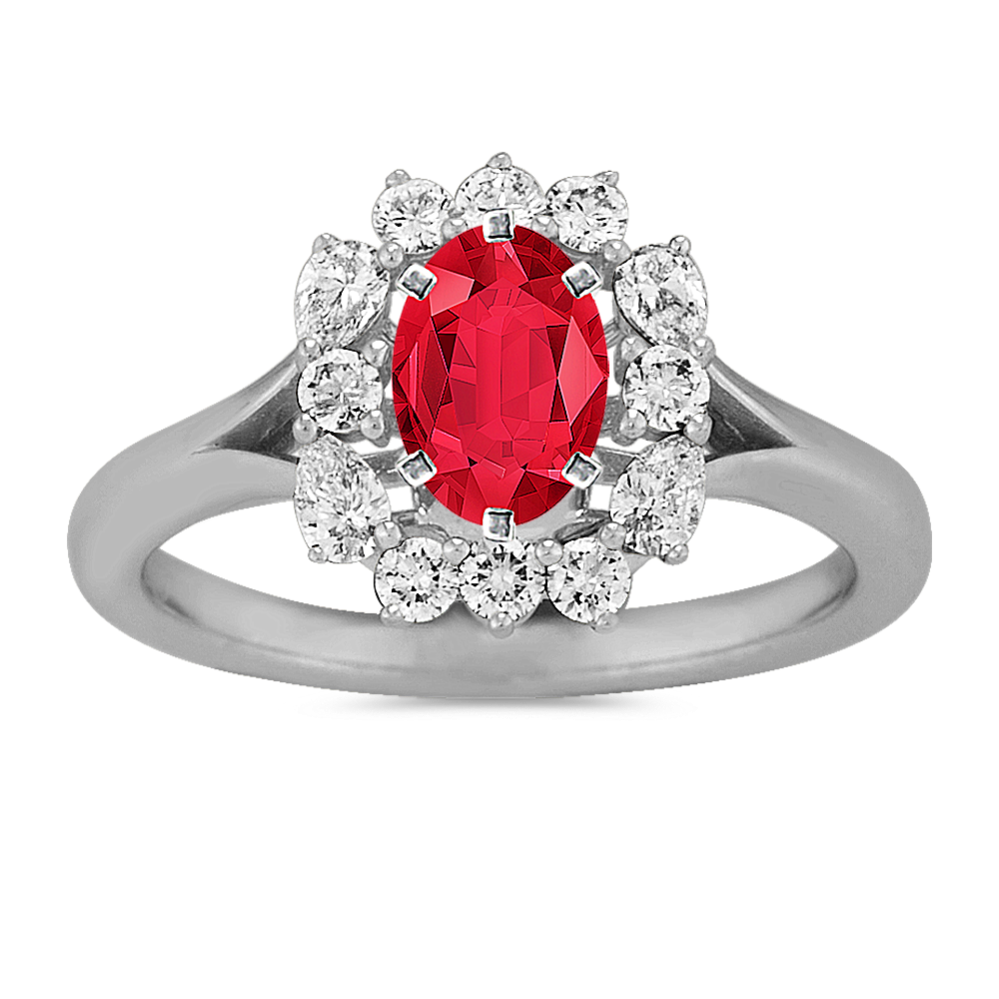 6.94 mm Natural Ruby Engagement Ring in White Gold