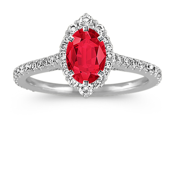 Diamond Halo Engagement Ring in 14k White Gold