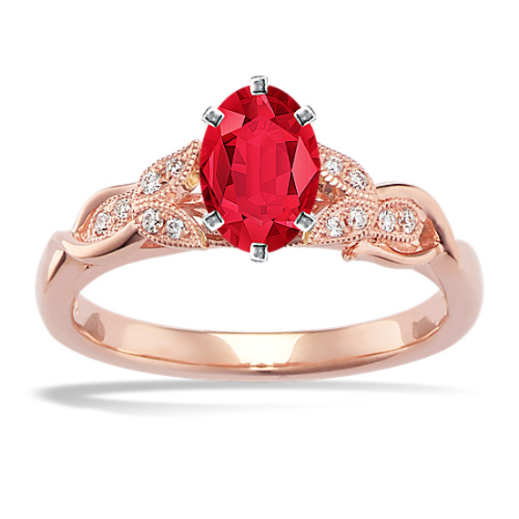 Soprano Cathedral Engagement Ring in 14k Rose Gold with Oval Ruby