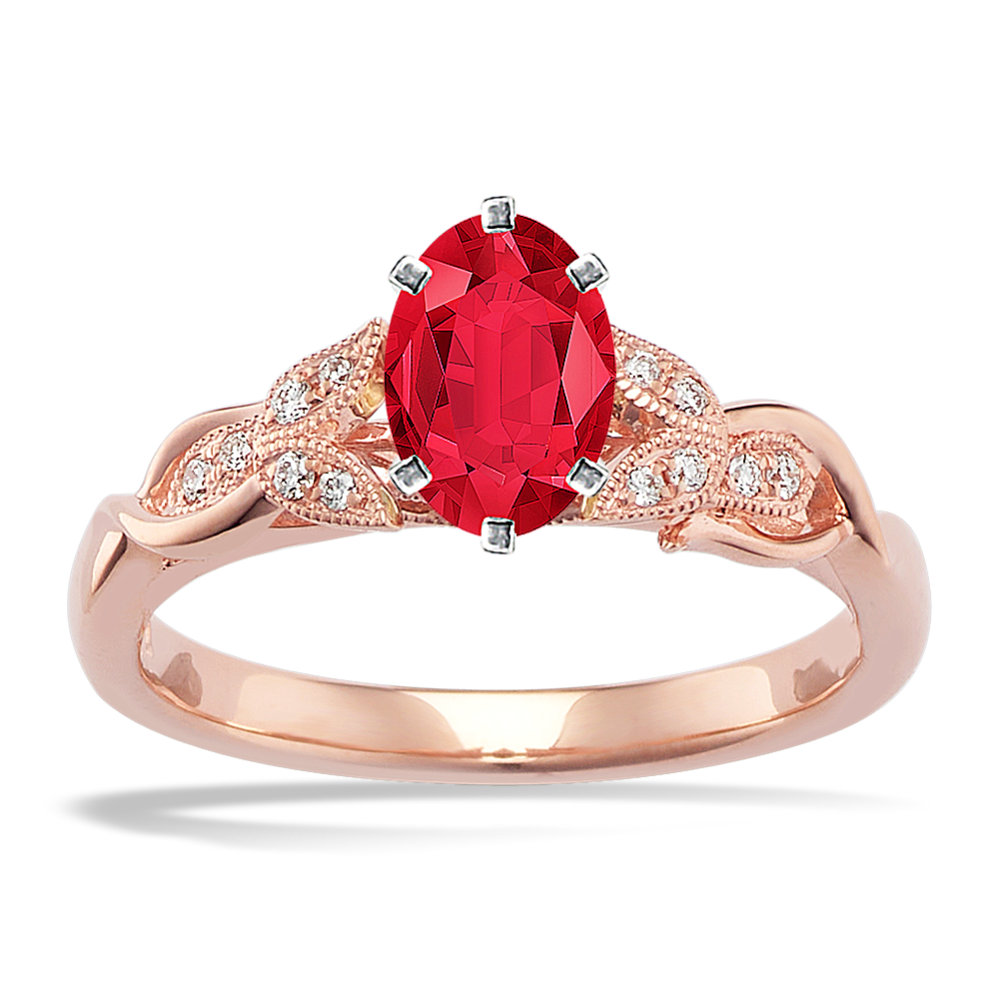 7.22 mm Natural Ruby Engagement Ring in Rose Gold