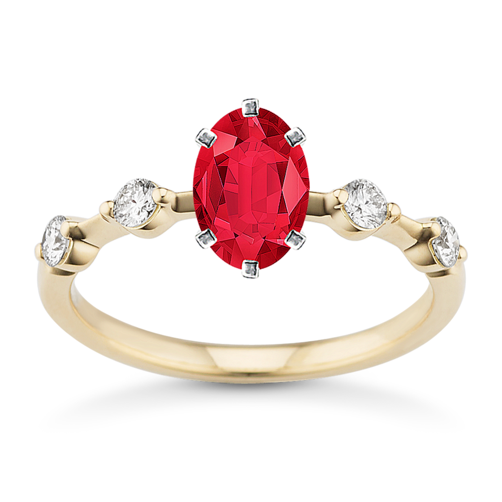 7.03 mm Natural Ruby Engagement Ring in Yellow Gold