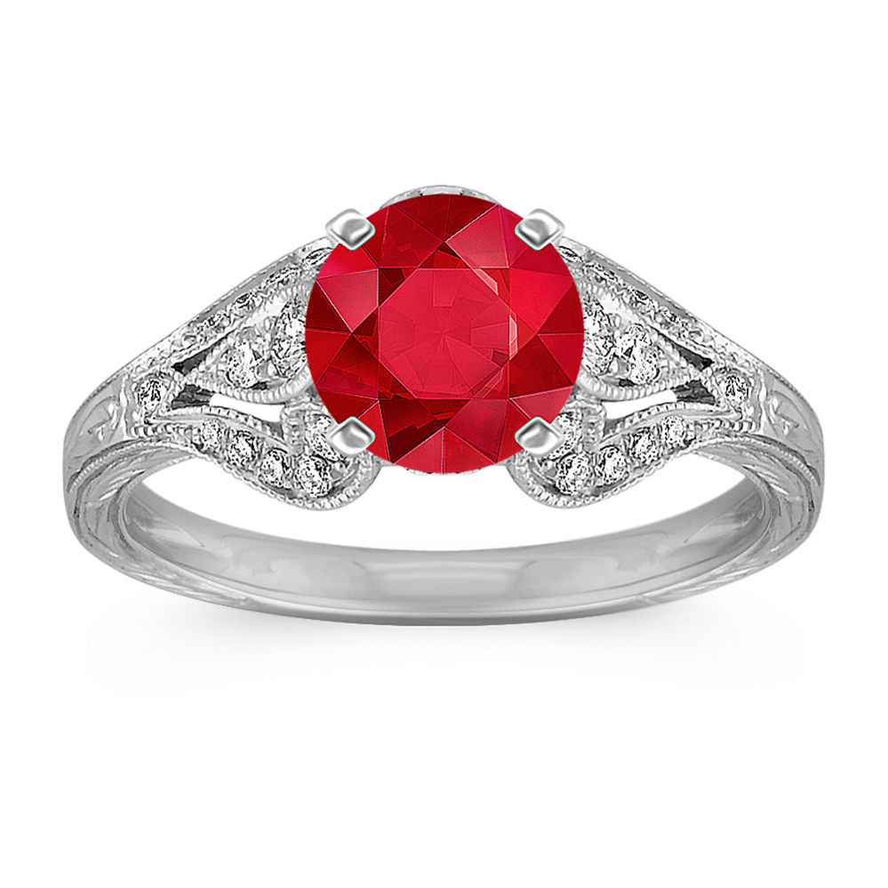 Vintage Cathedral Diamond Engagement Ring with Milgrain and Engraving