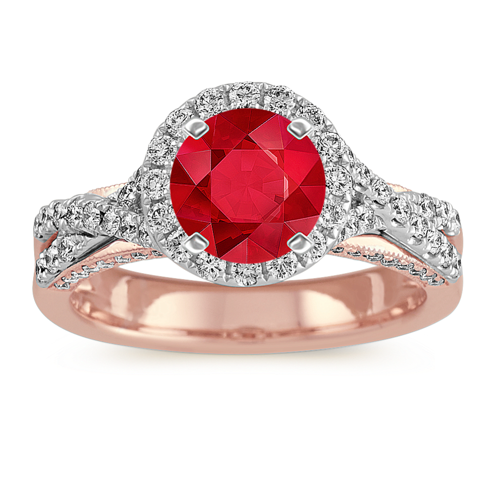 6.26 mm Natural Ruby Engagement Ring in Rose and White Gold