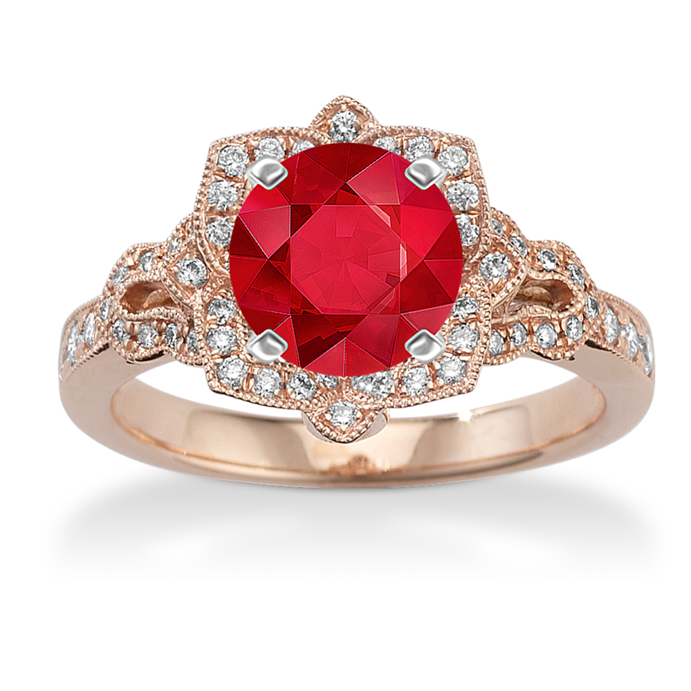 Cherry Blossom Halo Engagement Ring