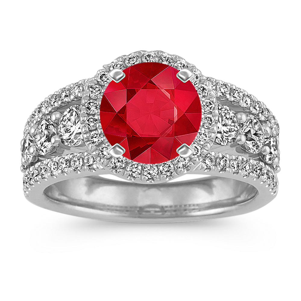 Halo Engagement Ring with Round Pave-Set Diamonds