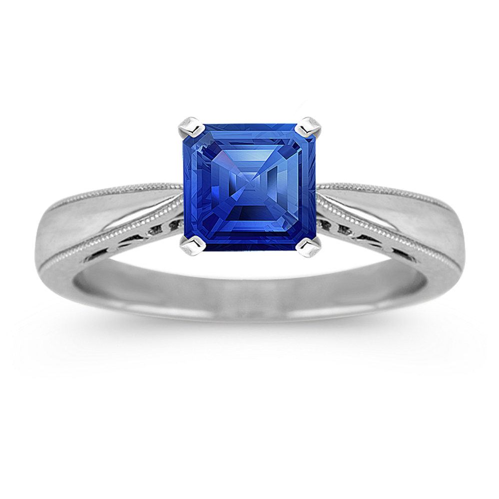 5.96 mm Traditional Natural Sapphire Engagement Ring in White Gold