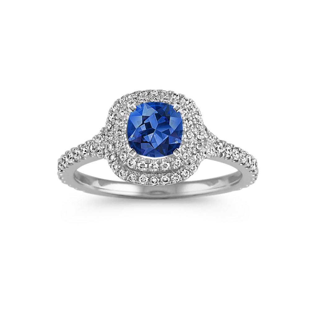 Cushion Double Halo Pave-Set Natural Diamond Platinum Engagement Ring