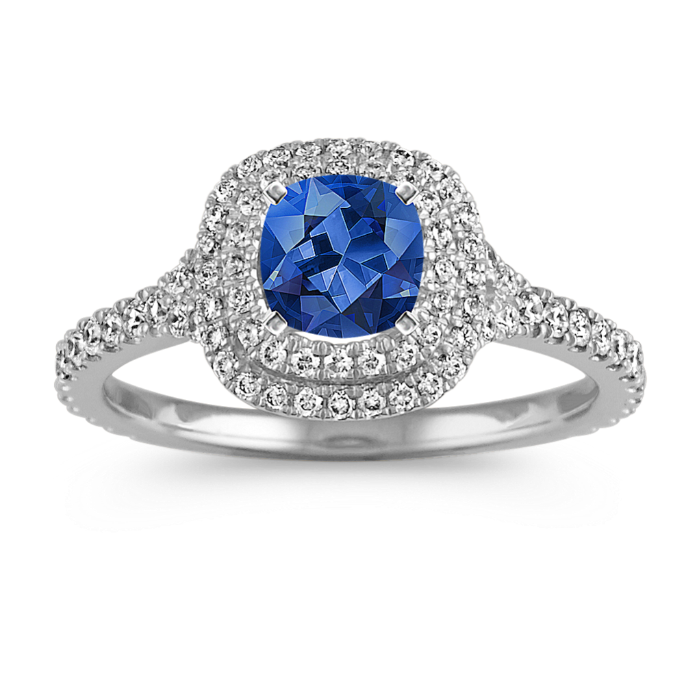 Cushion Double Halo Pave-Set Diamond Platinum Engagement Ring