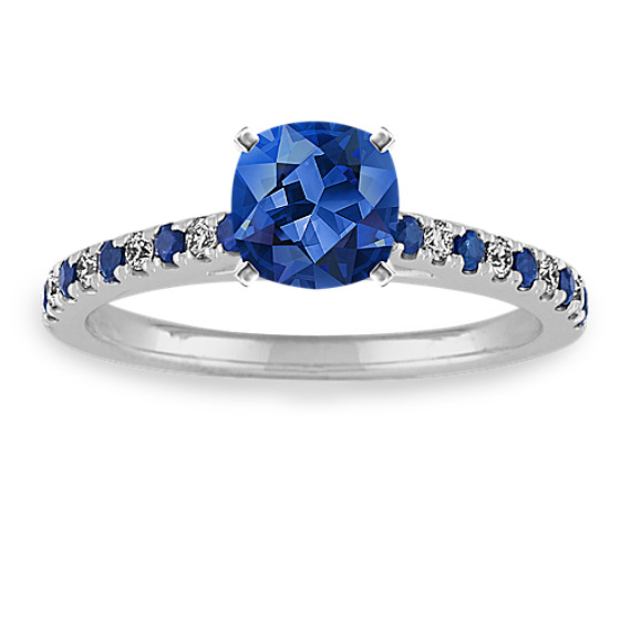 Opulent Sapphire and Diamond Engagement Ring in 14K White Gold