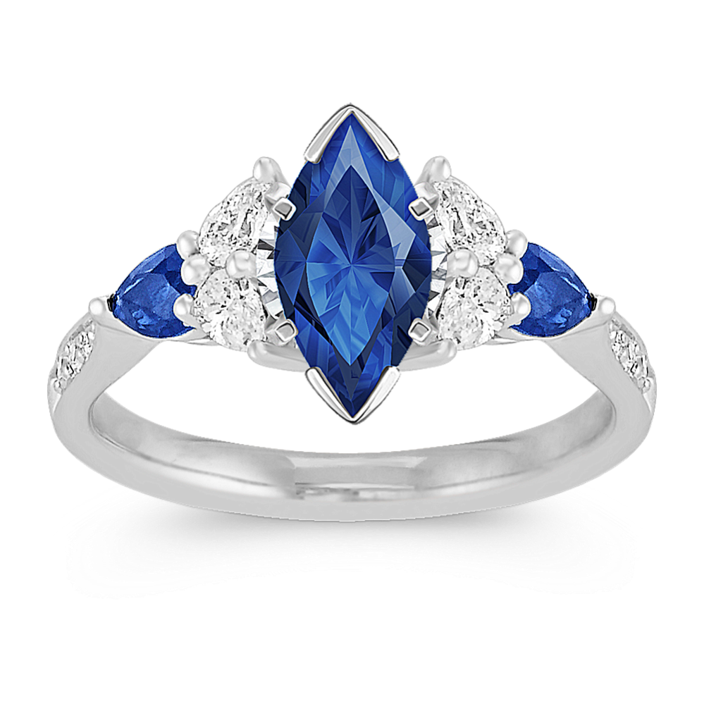 9.04 mm Traditional Natural Sapphire Engagement Ring in White Gold