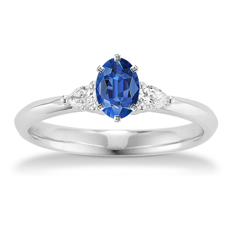 5.78 mm Traditional Natural Sapphire Engagement Ring in White Gold