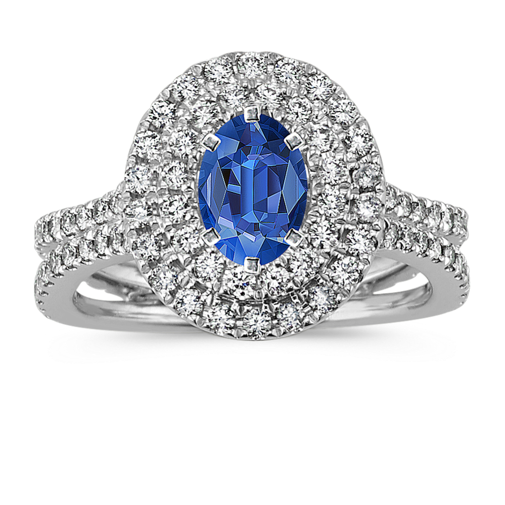 Oval Double Halo Split Shank Engagement Ring