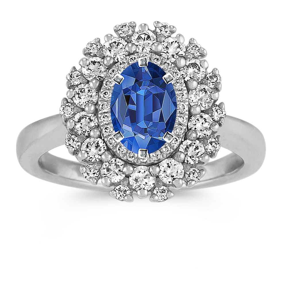 Double-Halo Diamond Engagement Ring in 14k White Gold