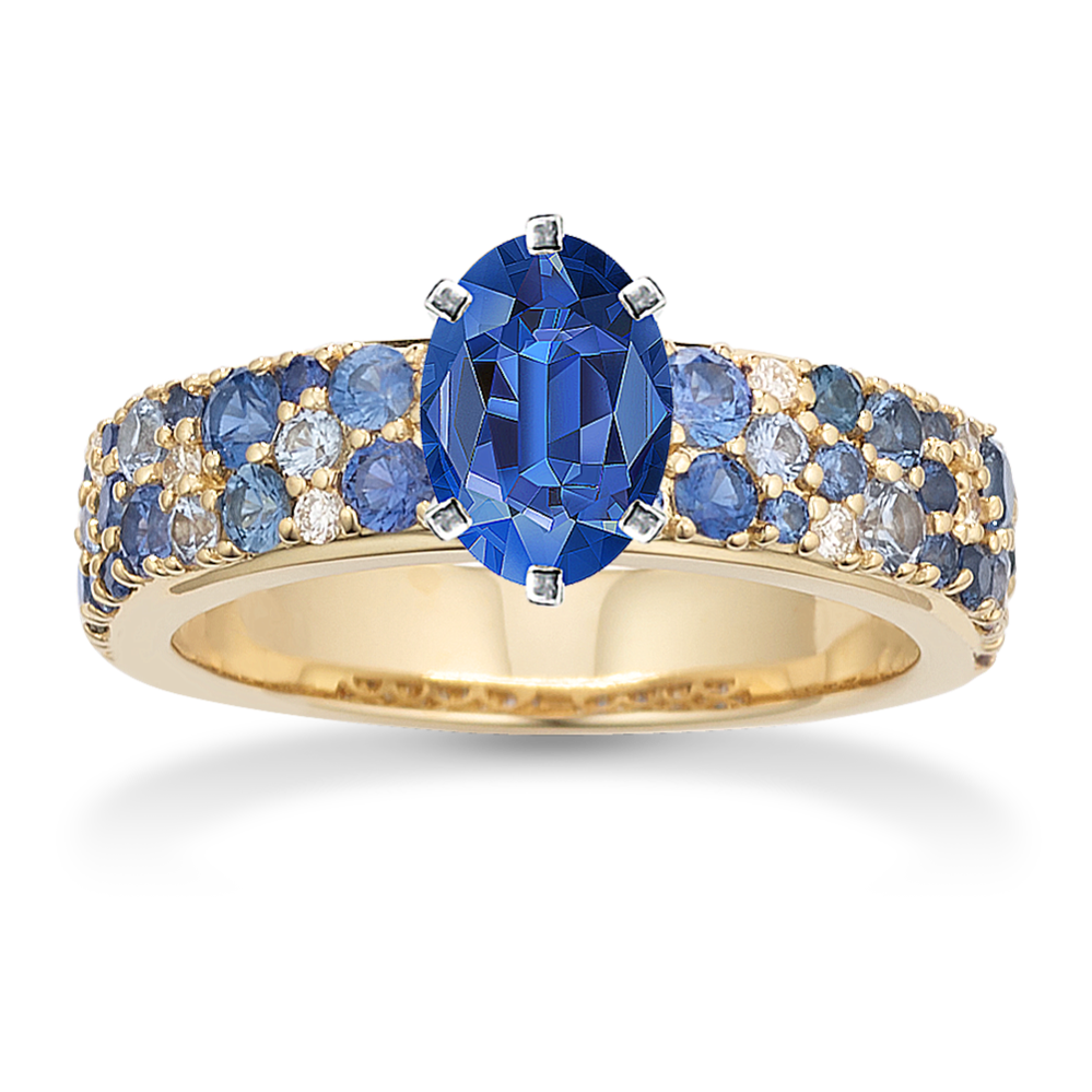 Mosaic Blue Sapphire & Diamond Engagement Ring