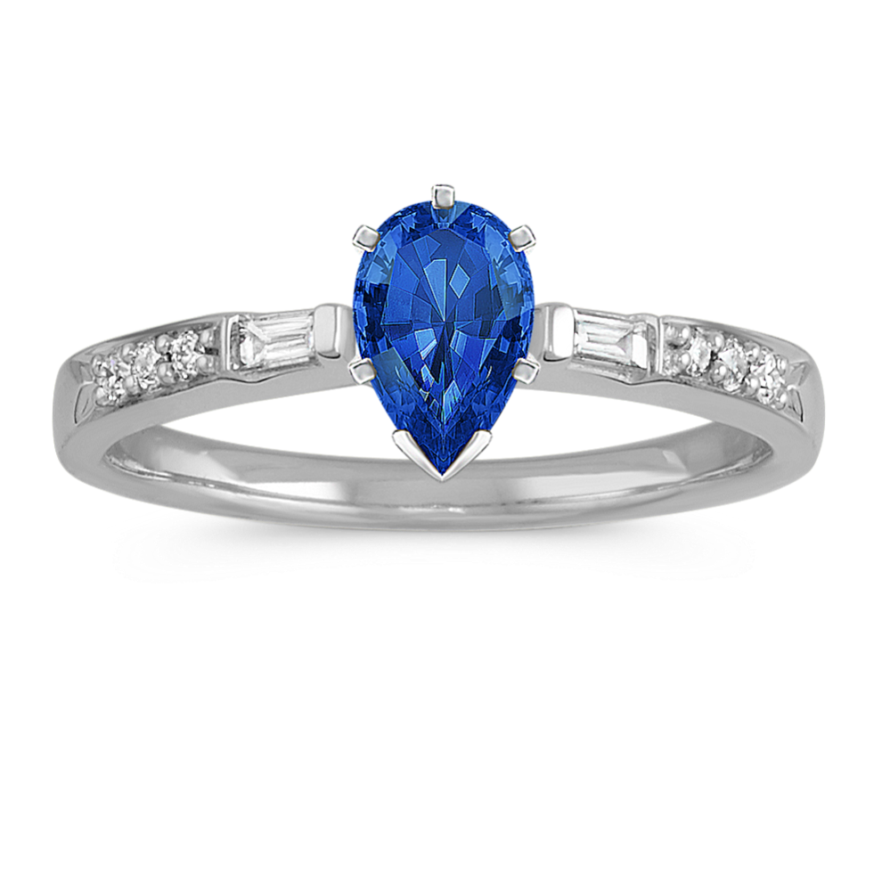 6.97 mm Traditional Natural Sapphire Engagement Ring in White Gold