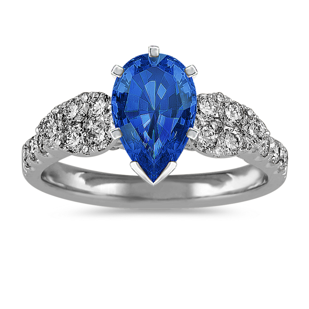 9.14 mm Traditional Natural Sapphire Engagement Ring in White Gold