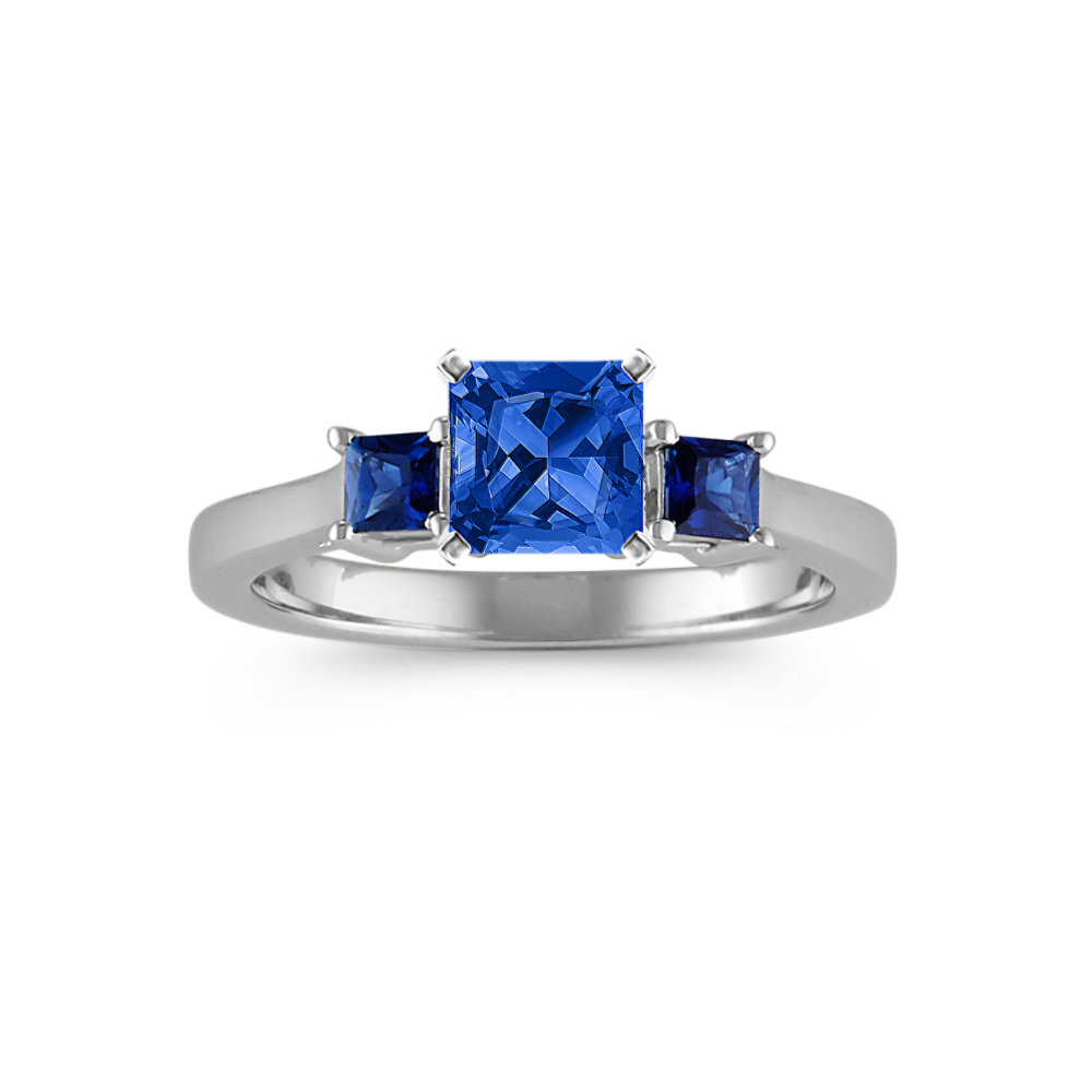 Three-Stone Princess Cut Natural Sapphire Engagement Ring