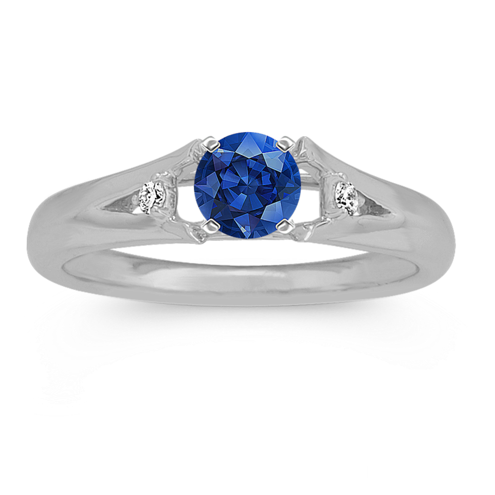 4.45 mm Traditional Natural Sapphire Engagement Ring in White Gold