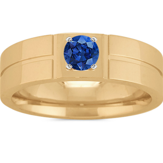 Yellow Gold Ring (5.5mm) with Round Traditional Blue Sapphire