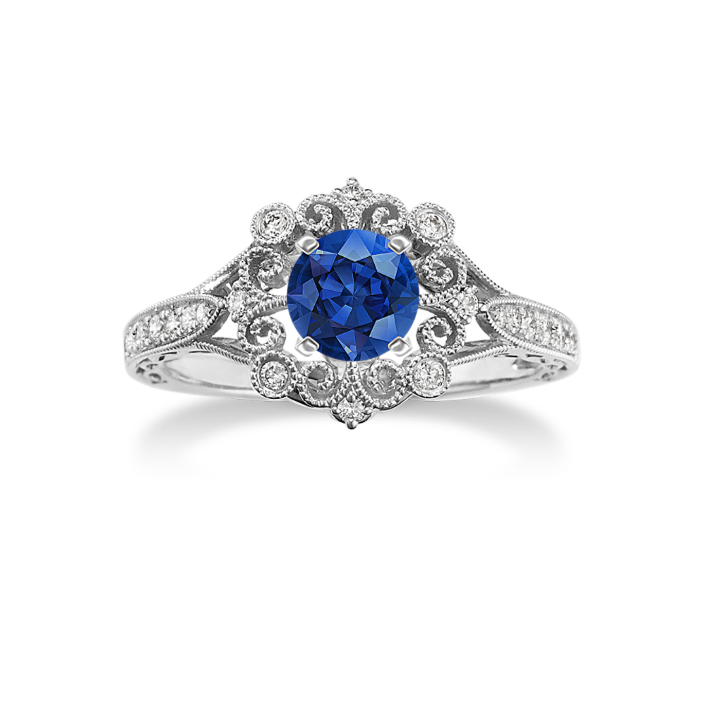 Vintage Round Natural Diamond Engagement Ring in 14k White Gold