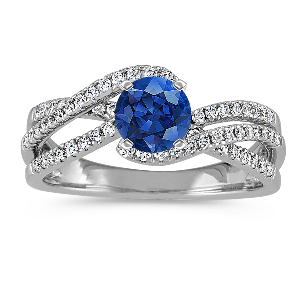 Round Diamond Swirl Engagement Ring in 14k White Gold