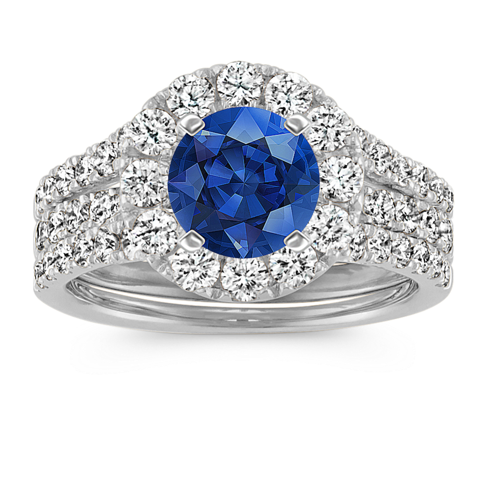 Halo Diamond Wedding Set in 14k White Gold