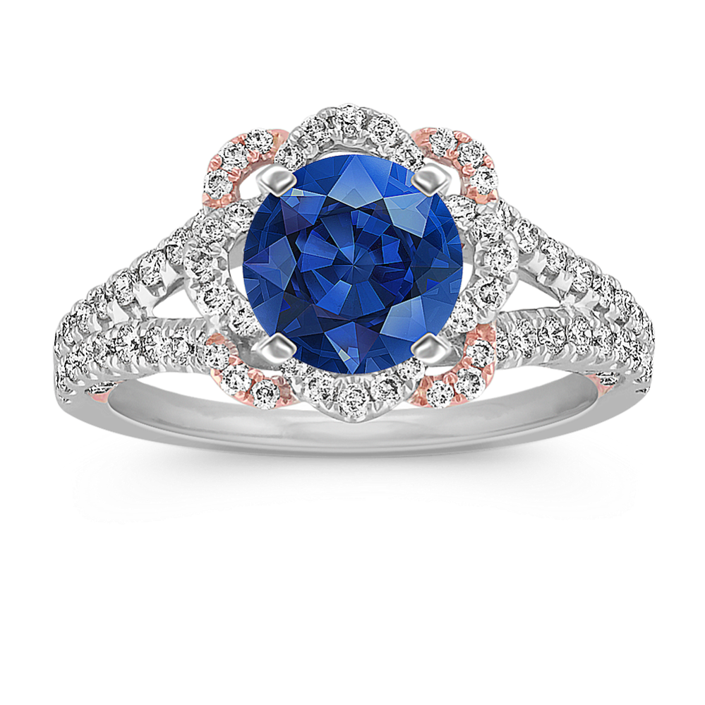 Petal Halo Diamond Engagement Ring in 14k Two Tone Gold