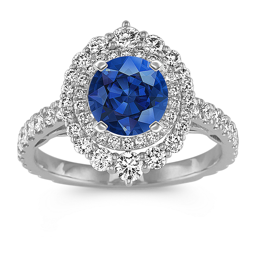 Opulence Double-Halo Diamond Engagement Ring in 14k White Gold
