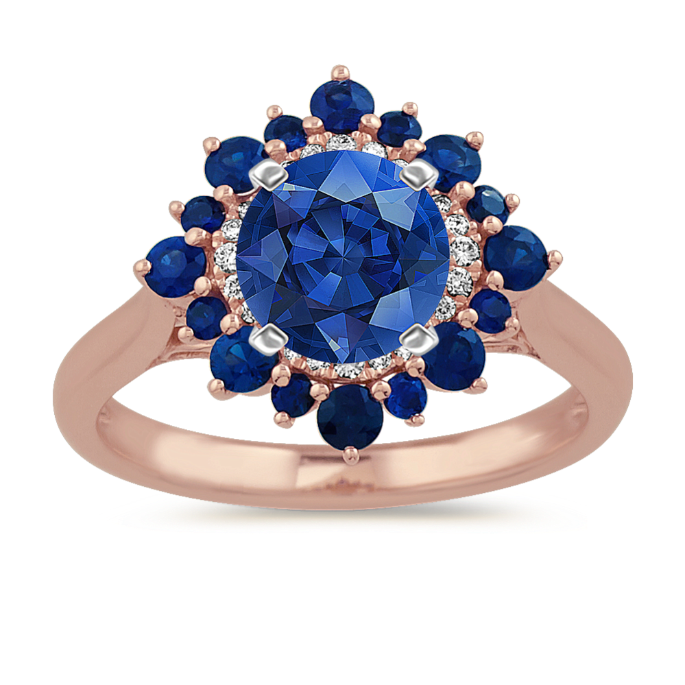Blue Sapphire Double Halo Engagement Ring
