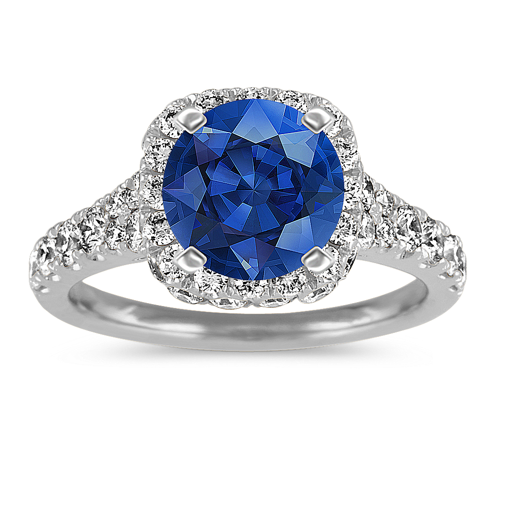 7.3 mm Traditional Natural Sapphire Engagement Ring in White Gold