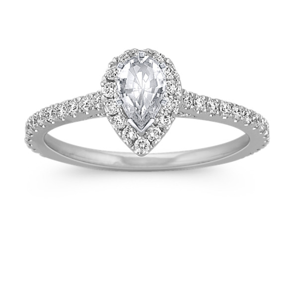 Halo Diamond Engagement Ring with Pear White Sapphire