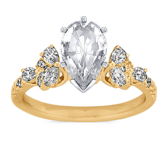 Classic Pear and Round Diamond Engagement Ring with Pear White Sapphire