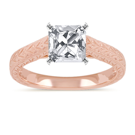 Impression Cathedral Engagement Ring in 14k Rose Gold with Princess Cut White Sapphire
