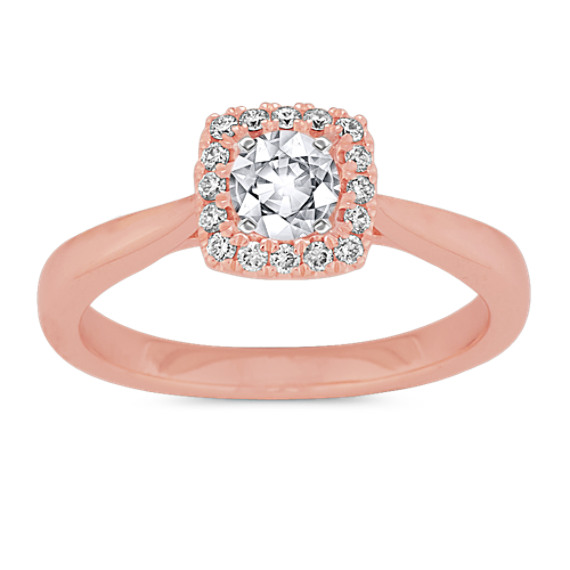 Classic Diamond Engagement Ring in 14K Rose Gold with Round White Sapphire