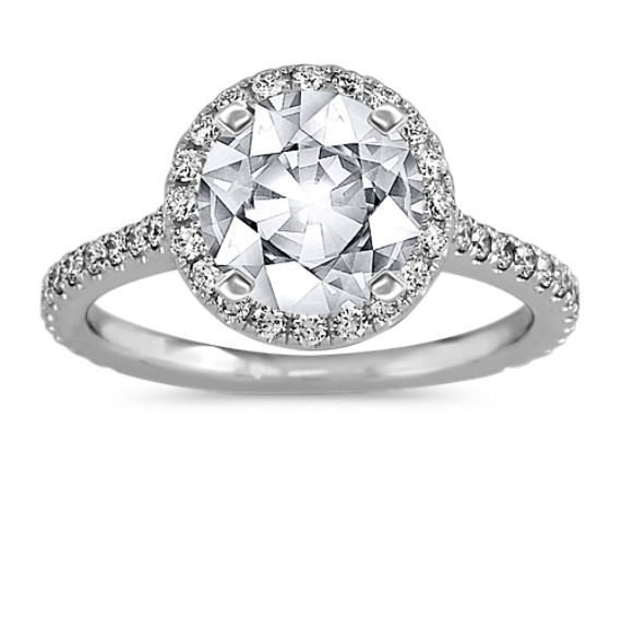 Round Diamond Halo Engagement Ring with Round White Sapphire