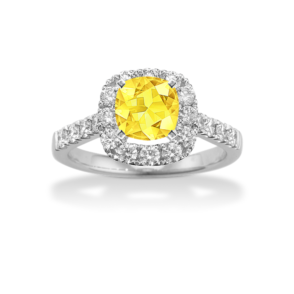 5.9 mm Yellow Natural Sapphire Engagement Ring in White Gold