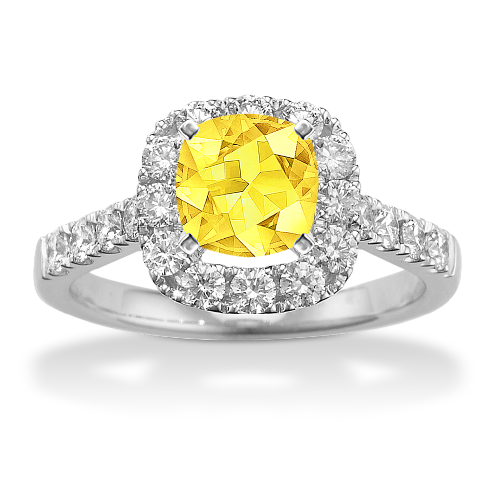 5.9 mm Yellow Natural Sapphire Engagement Ring in White Gold