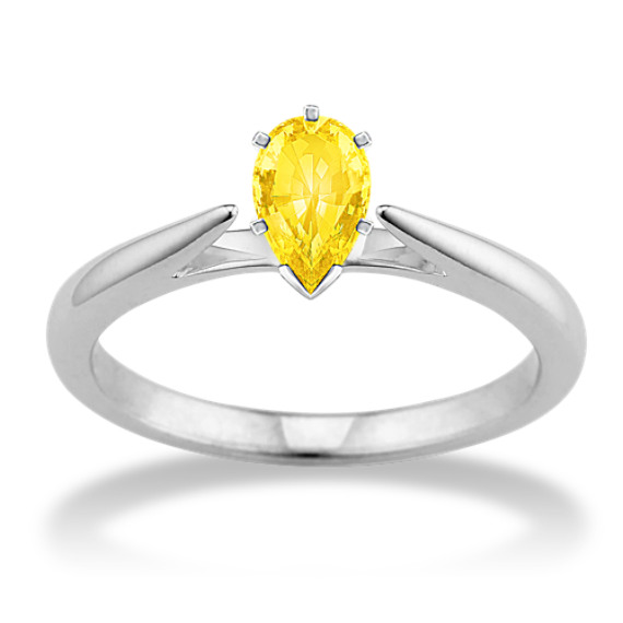 Classic Solitaire White Gold Engagement Ring with Pear Yellow Sapphire