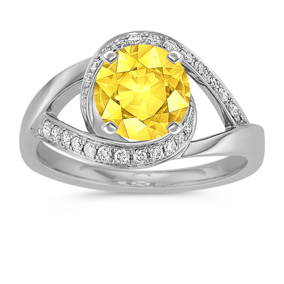 6.63 mm Yellow Natural Sapphire Fashion Ring in White Gold