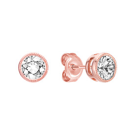 A pair of Rose Gold and Round White Sapphire Stud Earrings