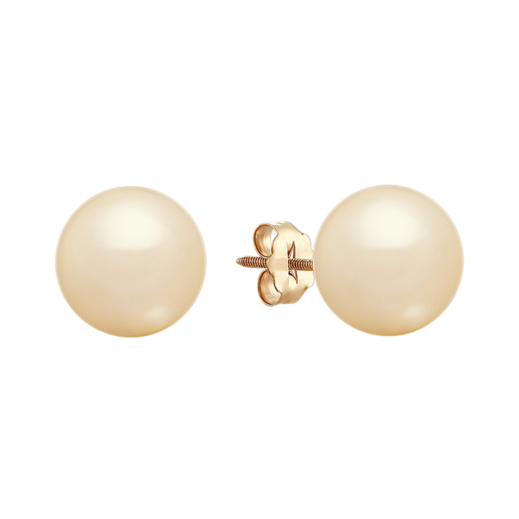 10mm Cultured Golden South Sea Pearl Solitaire Earrings