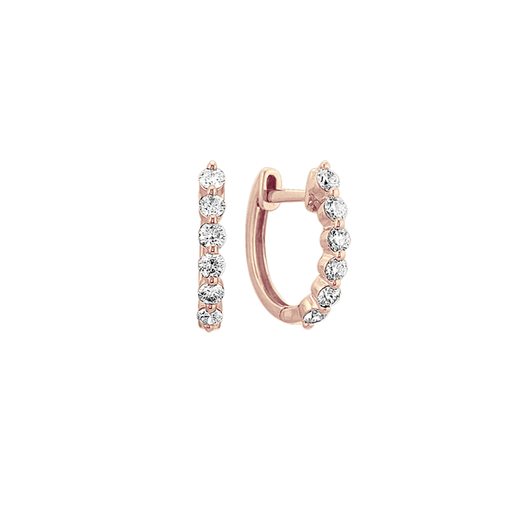 14k Rose Gold Natural Diamond Hoop Earrings