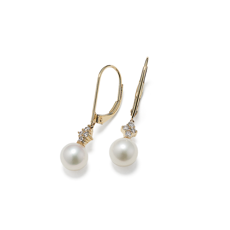 6mm Cultured Freshwater Pearl and Natural Diamond Earrings