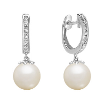 Pearl Earrings Diamond Sets Shane Co 8 5mm Cultured Freshwater Pearl And Diamond Hoop Earrings