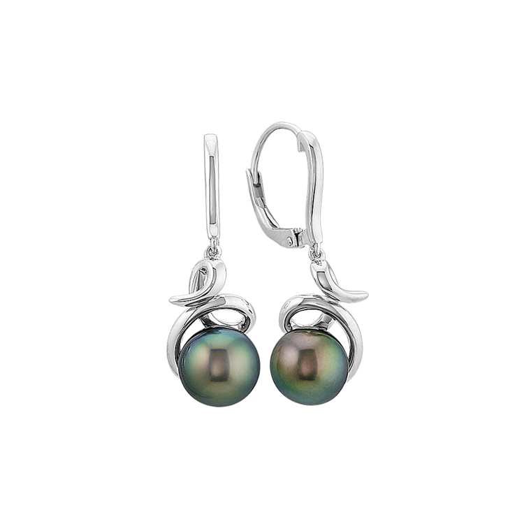 8mm Tahitian Pearl Dangle Earrings in Sterling Silver