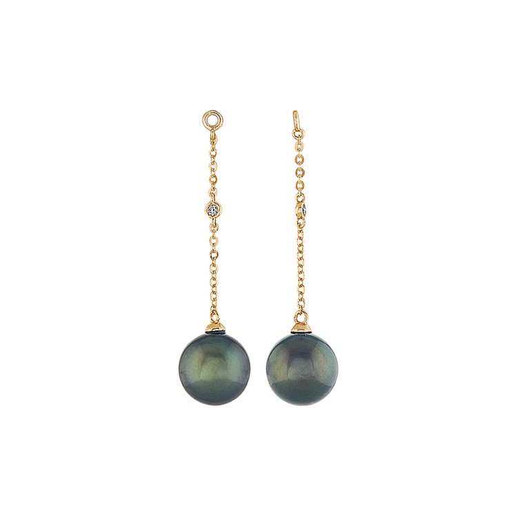 8mm Tahitian Pearl and Natural Diamond Earring Jackets in 14K Yellow Gold